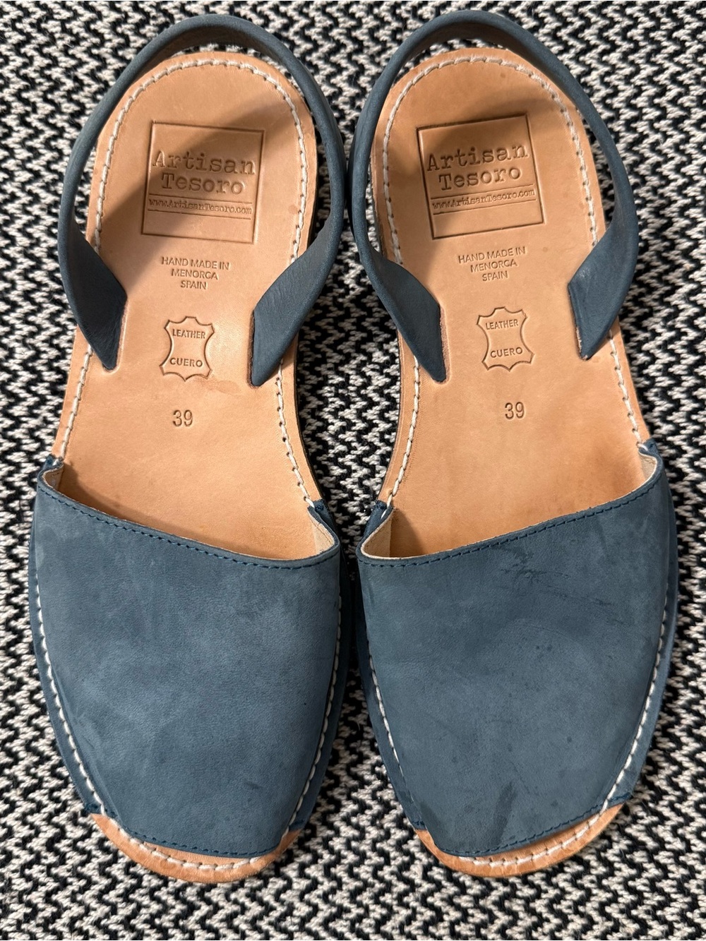 Artisan Tesoro Denim Blue Leather Avarca Sandals - Menorca Style